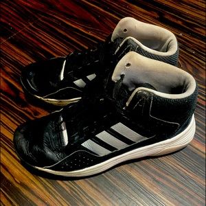 Black and silver adidas basketball shoes boys 5